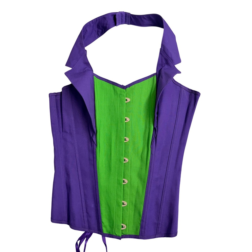 Undergirl Womens L/XL Purple Green Joker Cosplay Halter Corset Top‎